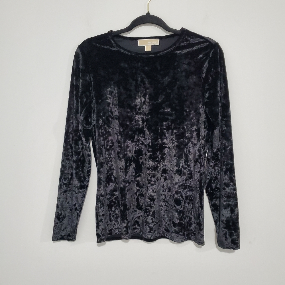 90s Style Whimsigoth Witchy Grunge Black Long Sleeve Fitted Velvet Top Sz Small